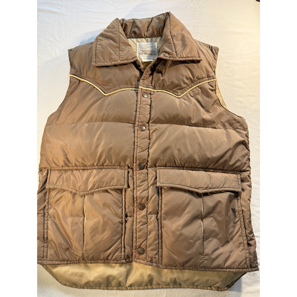 Vintage Sears Western Wear Brown Down Puffer Vest Western Yoke Mens Medium